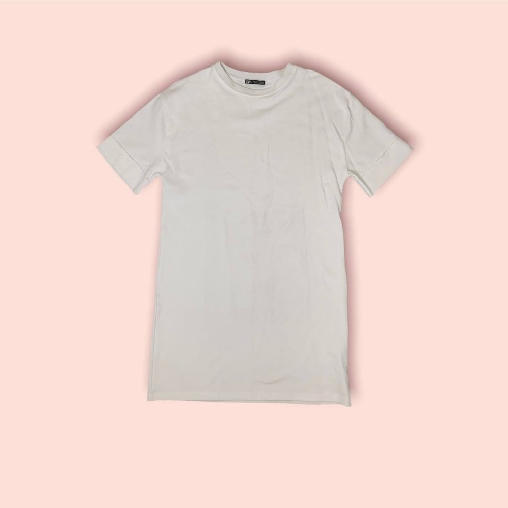 ZARA T-Shirt Dress White Comfortable Oversized Size Small